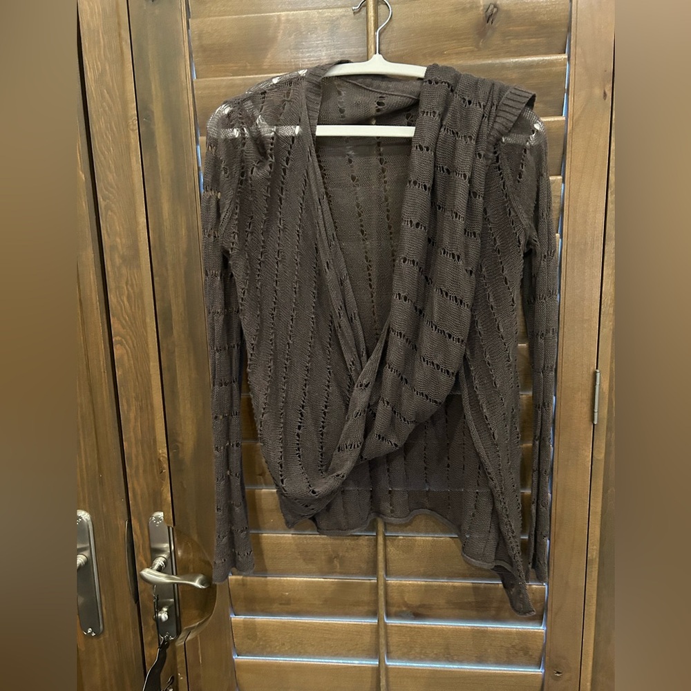 Brown Knit Cardigan with attached Scarf - One Size - EUC.
